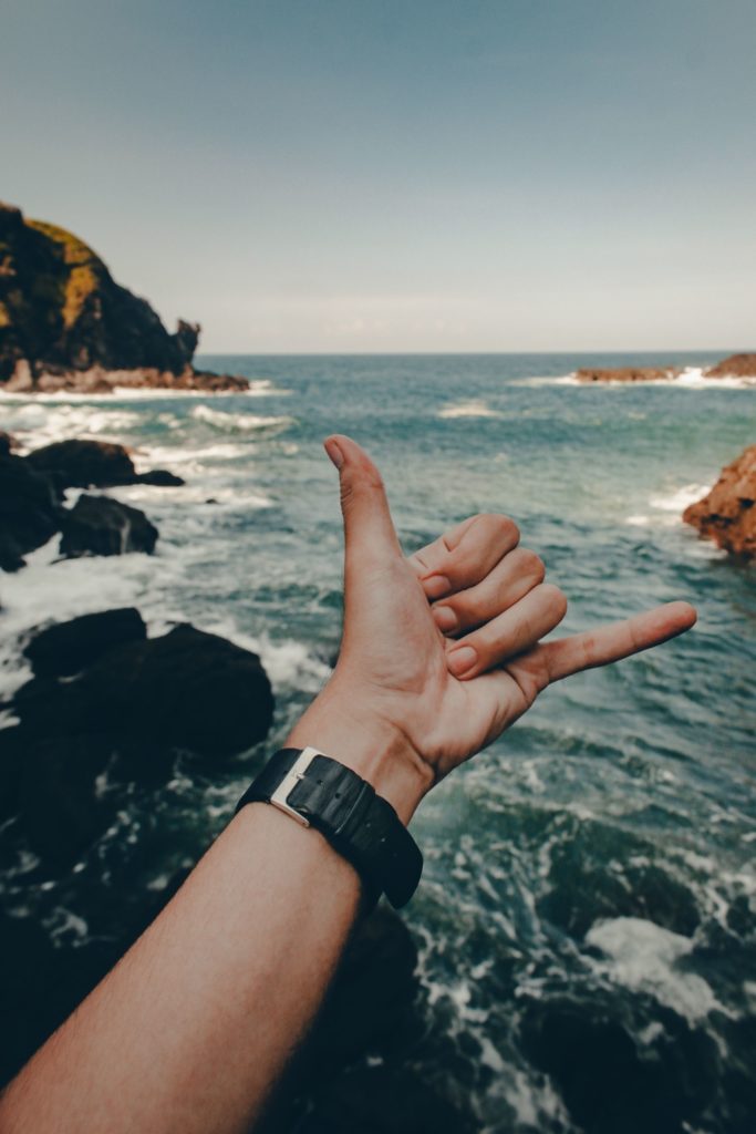 A hand symbol known as "hang loose" represents the Hawaiian spirit